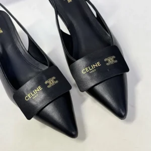 Celine Women Signature-Slingback With Label In Lambskin-Black 366415268C