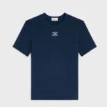 Celine Women Triomphe T-Shirt In Ribbed Cotton Jersey-Navy RX0IX1407