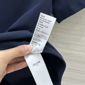 Celine Women Triomphe T-Shirt In Ribbed Cotton Jersey-Navy RX0IX1407