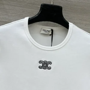 Celine Women Triomphe T-Shirt In Ribbed Cotton Jersey-White RX0IX1407