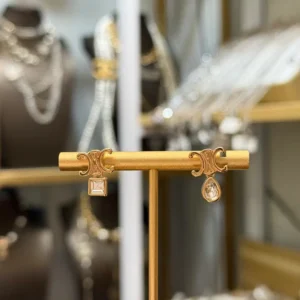 Celine Women Triomphe Twinkle Earrings in Strass and Brass with Gold Finish