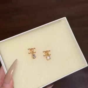 Celine Women Triomphe Twinkle Earrings in Strass and Brass with Gold Finish