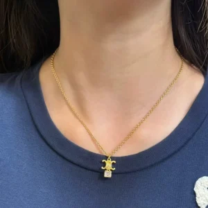 Celine Women Triomphe Twinkle Necklace in Strass and Brass with Gold Finish