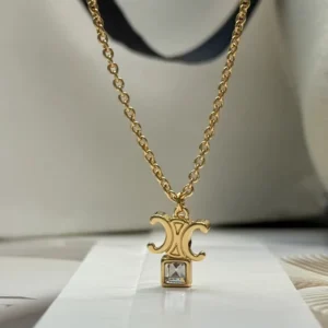 Celine Women Triomphe Twinkle Necklace in Strass and Brass with Gold Finish