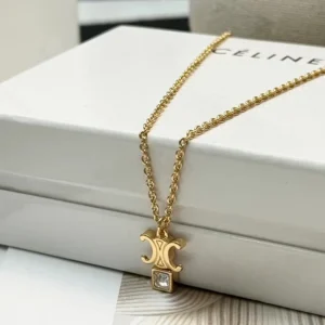 Celine Women Triomphe Twinkle Necklace in Strass and Brass with Gold Finish