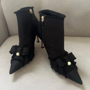 Dior Women Adiorable Pump Black Fringed Grosgrain Ankle Boots