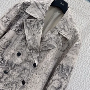 Dior Women Coat Beige Dior Barocco Cotton Mohair and Wool Blend 617M47A2402