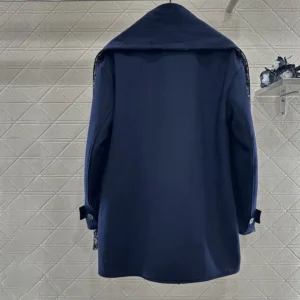 Dior Women Coat with Scarf Collar Navy Blue Double-Sided Virgin Wool and Silk