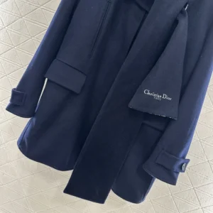 Dior Women Coat with Scarf Collar Navy Blue Double-Sided Virgin Wool and Silk