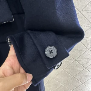 Dior Women Coat with Scarf Collar Navy Blue Double-Sided Virgin Wool and Silk