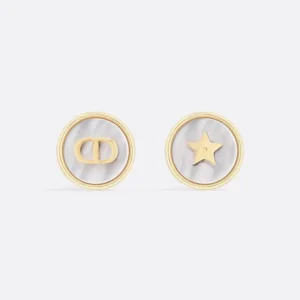 Dior Women D-Luck Stud Earrings Gold-Finish Metal and White Mother-of-Pearl