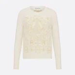 Dior Women Embroidered Sweater Ecru Cashmere Knit with Gold-Tone Dioresque Stella Motif