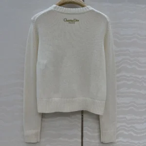 Dior Women Embroidered Sweater Ecru Cashmere Knit with Gold-Tone Dioresque Stella Motif