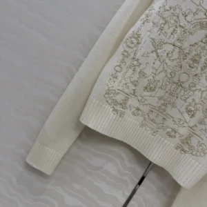 Dior Women Embroidered Sweater Ecru Cashmere Knit with Gold-Tone Dioresque Stella Motif