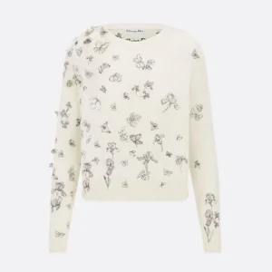 Dior Women Embroidered Sweater White Alpaca, Cashmere and Silk Knit