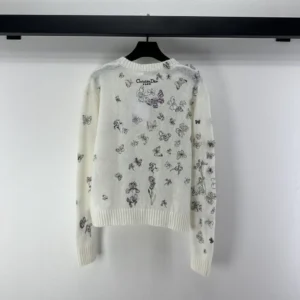 Dior Women Embroidered Sweater White Alpaca Cashmere and Silk Knit