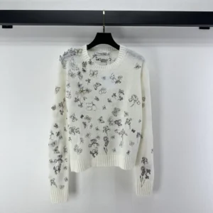 Dior Women Embroidered Sweater White Alpaca Cashmere and Silk Knit