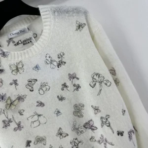 Dior Women Embroidered Sweater White Alpaca Cashmere and Silk Knit