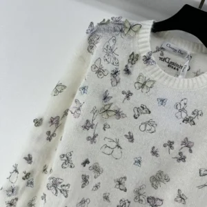 Dior Women Embroidered Sweater White Alpaca Cashmere and Silk Knit