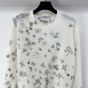 Dior Women Embroidered Sweater White Alpaca Cashmere and Silk Knit