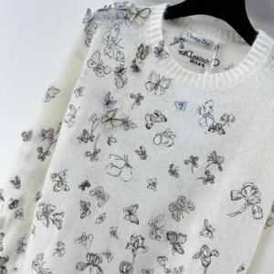 Dior Women Embroidered Sweater White Alpaca Cashmere and Silk Knit