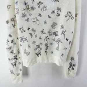 Dior Women Embroidered Sweater White Alpaca Cashmere and Silk Knit