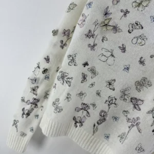 Dior Women Embroidered Sweater White Alpaca Cashmere and Silk Knit