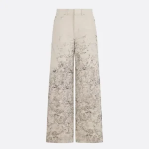 Dior Women Flared Jeans Beige Dior Barocco Cotton-Linen Denim 612P24A3191
