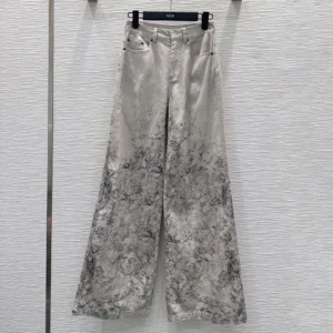 Dior Women Flared Jeans Beige Dior Barocco Cotton-Linen Denim 612P24A3191