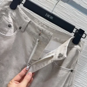 Dior Women Flared Jeans Beige Dior Barocco Cotton-Linen Denim 612P24A3191