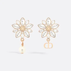 Dior Women Fleur de Glace Earrings Pale Gold-Finish Metal with White Resin Pearl