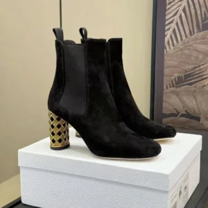 Dior Women Icon Heeled Ankle Boot Black Suede Goatskin
