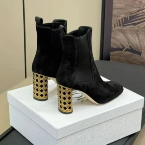 Dior Women Icon Heeled Ankle Boot Black Suede Goatskin