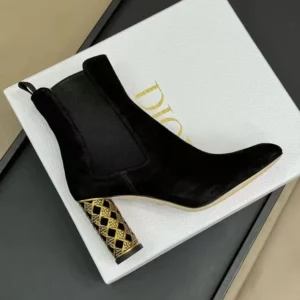 Dior Women Icon Heeled Ankle Boot Black Suede Goatskin