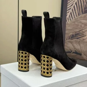 Dior Women Icon Heeled Ankle Boot Black Suede Goatskin