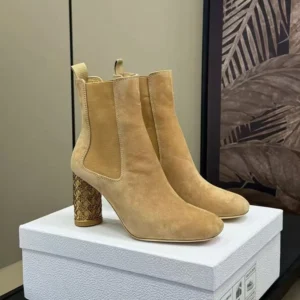 Dior Women Icon Heeled Ankle Boot Brown Suede Goatskin