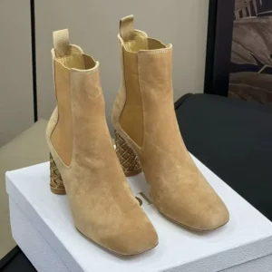 Dior Women Icon Heeled Ankle Boot Brown Suede Goatskin