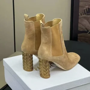 Dior Women Icon Heeled Ankle Boot Brown Suede Goatskin