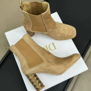 Dior Women Icon Heeled Ankle Boot Brown Suede Goatskin