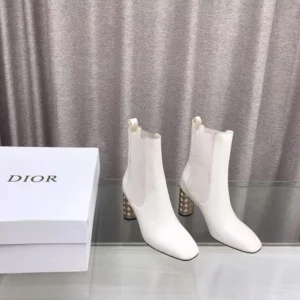 Dior Women Icon Heeled Ankle Boot White Calfskin