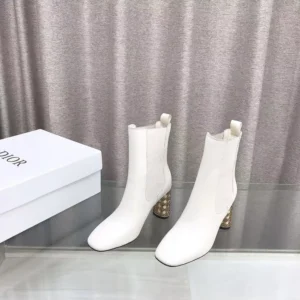 Dior Women Icon Heeled Ankle Boot White Calfskin