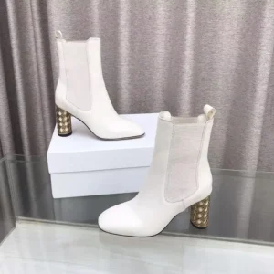 Dior Women Icon Heeled Ankle Boot White Calfskin