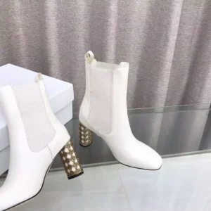 Dior Women Icon Heeled Ankle Boot White Calfskin