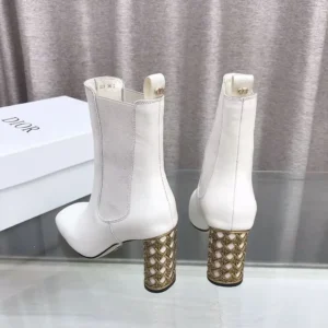 Dior Women Icon Heeled Ankle Boot White Calfskin