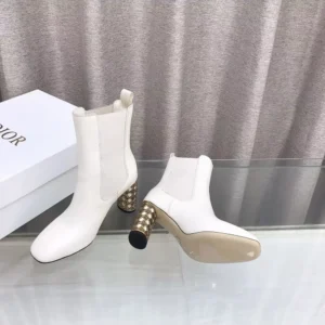 Dior Women Icon Heeled Ankle Boot White Calfskin