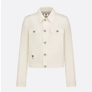 Dior Women Jacket Ecru Cotton Denim with Gold-Tone Dioresque Stella Motif