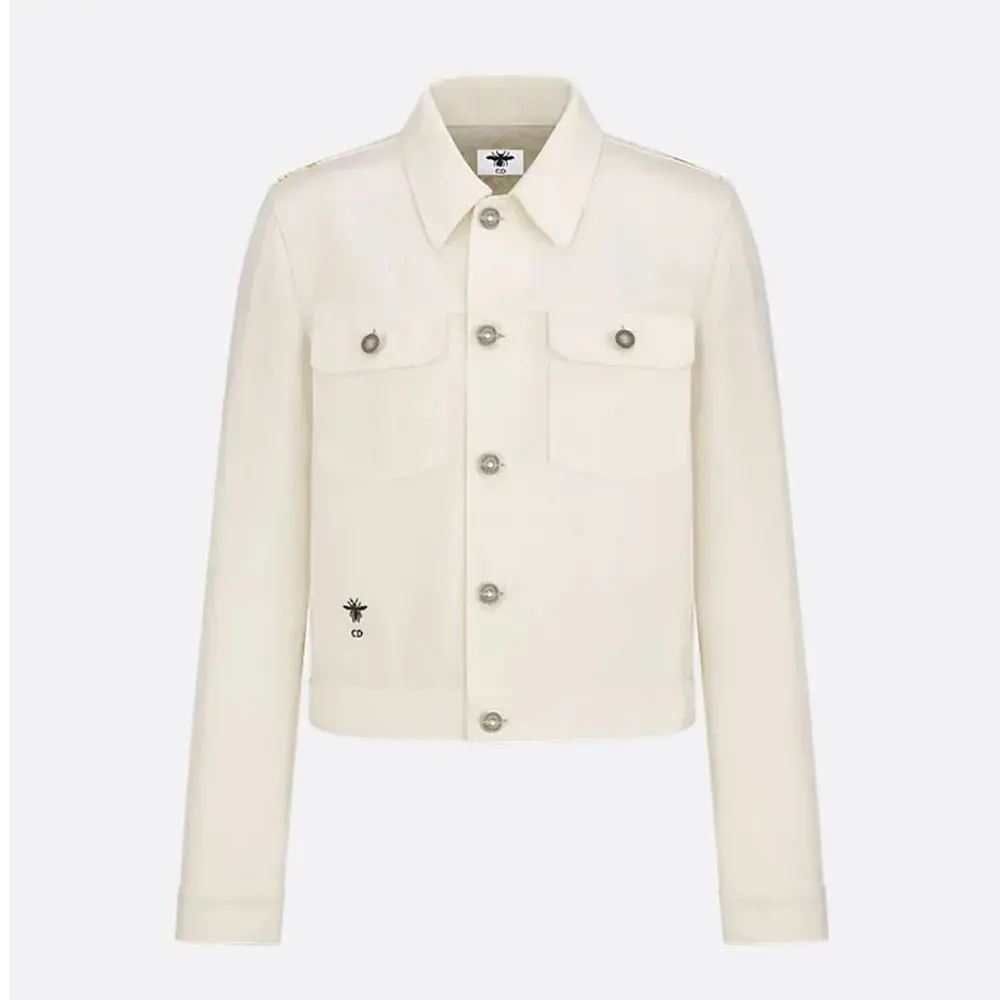 Dior Women Jacket Ecru Cotton Denim with Gold-Tone Dioresque Stella Motif