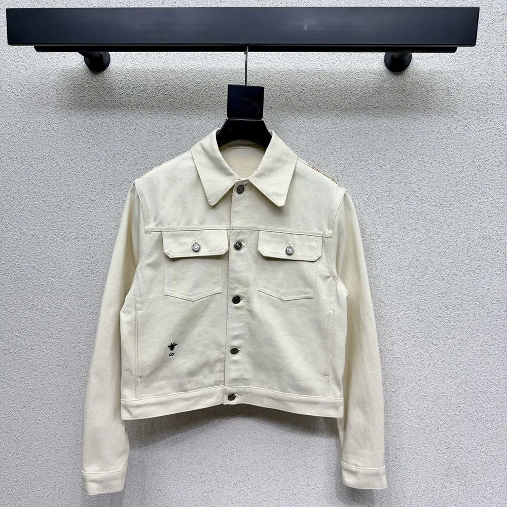 Dior Women Jacket Ecru Cotton Denim with Gold-Tone Dioresque Stella Motif