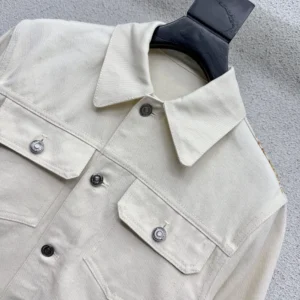 Dior Women Jacket Ecru Cotton Denim with Gold-Tone Dioresque Stella Motif
