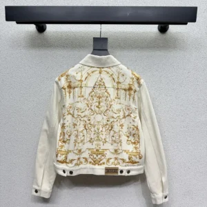 Dior Women Jacket Ecru Cotton Denim with Gold-Tone Dioresque Stella Motif